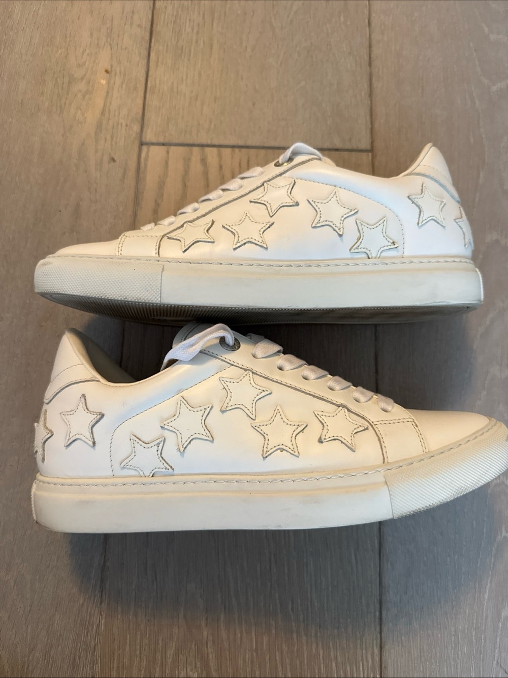 Zadig & Voltaire White Leather Star Accent Sneakers -Size 8 (EU 39)